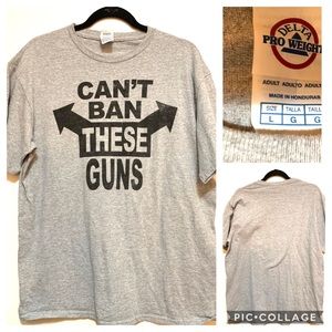 “Can’t ban these guns” T-shirt, Gray, size L